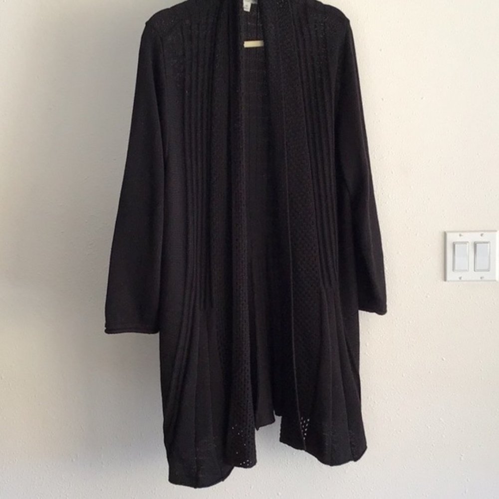 Knitted Open Front A-line Cardigan - Black 3X Studio Works